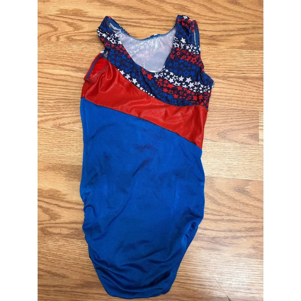 Pre-Owned Dance Gymnastics Leotard GK Stars Large Child Patriotic Acro Tumbling